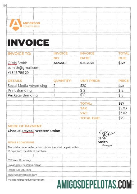 imprimível Modelo de fatura de agência de publicidade